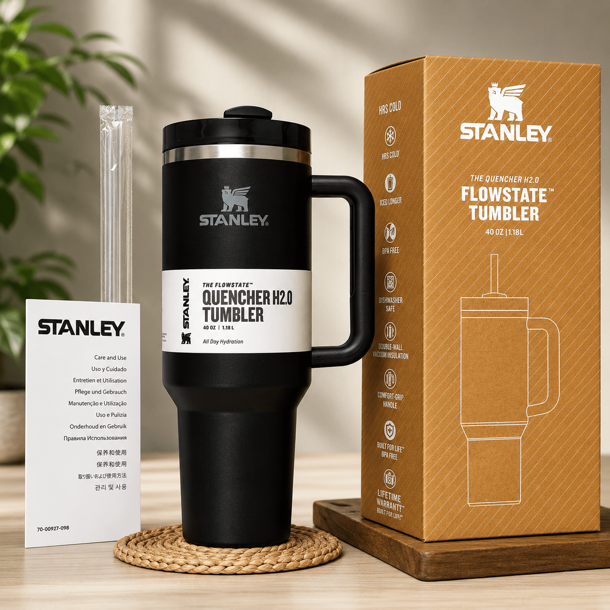 Stanley Quencher H2.0 FlowState Tumbler 40oz 1200ML - Black - GiftRegards